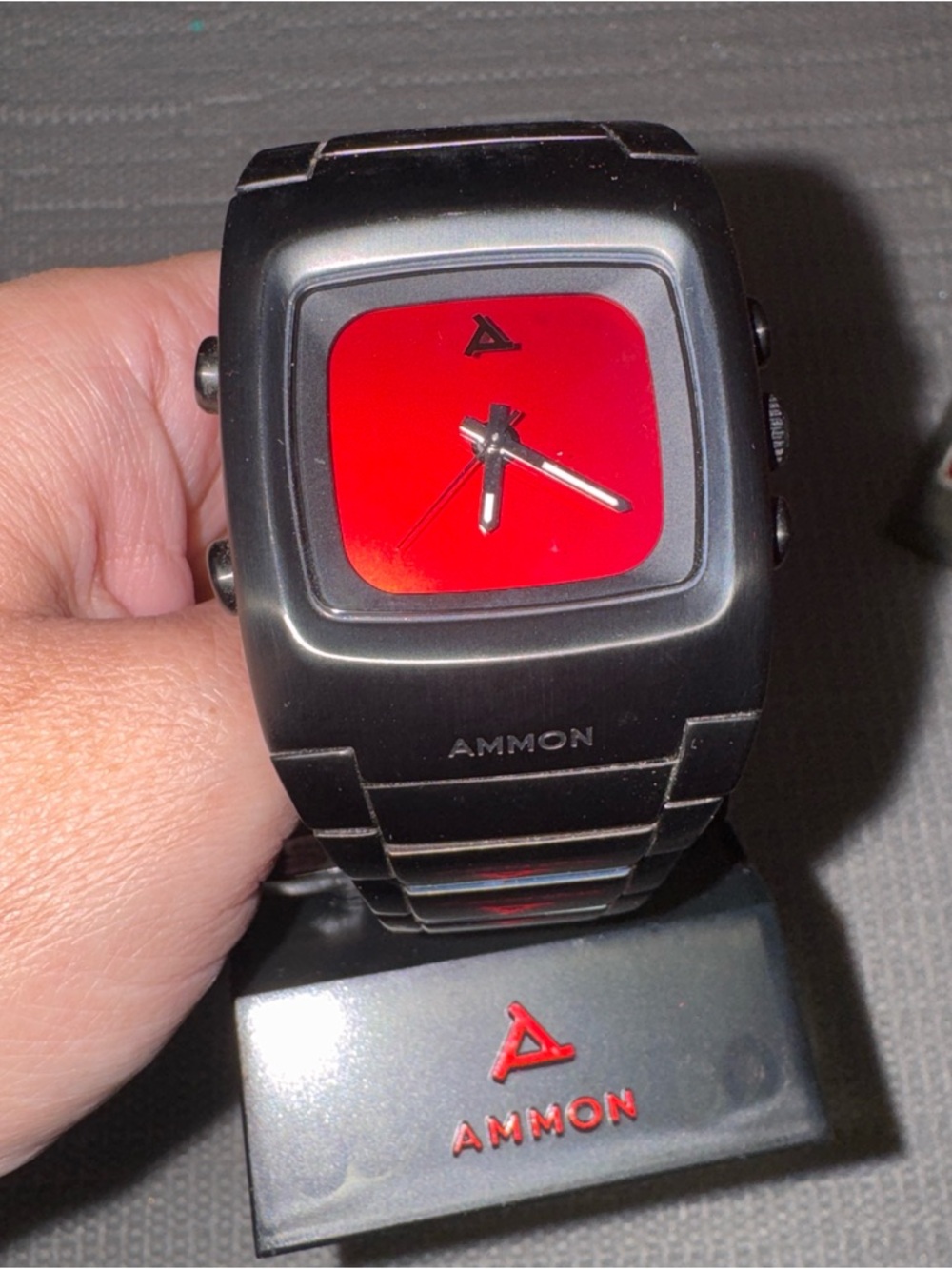 Ammon Black Red Watch Square Face Statement Streetwear